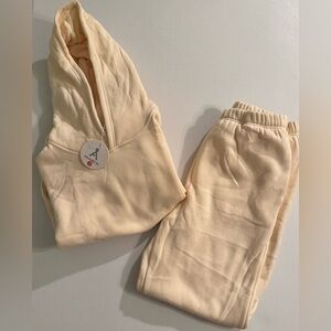 ANRABESS Fleece Lined 2 Piece Lounge Set Hoodie Joggers Cream Women’s Small NWT